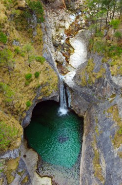 Füssen, Germany – Christmas 2016. View down to the gorge below Marienbrücke or ‘Marys Bridge’.