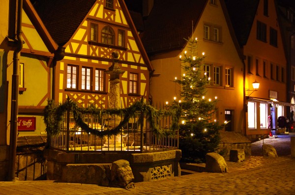 Rothenburg ob der Tauber, Germany - Christmas 2016. The streets begin to empty.