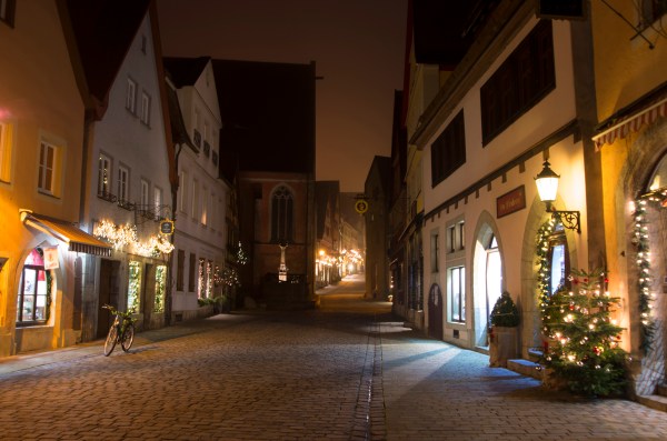 Rothenburg ob der Tauber, Germany - Christmas 2016. The streets are virtually empty of people by 10 pm.