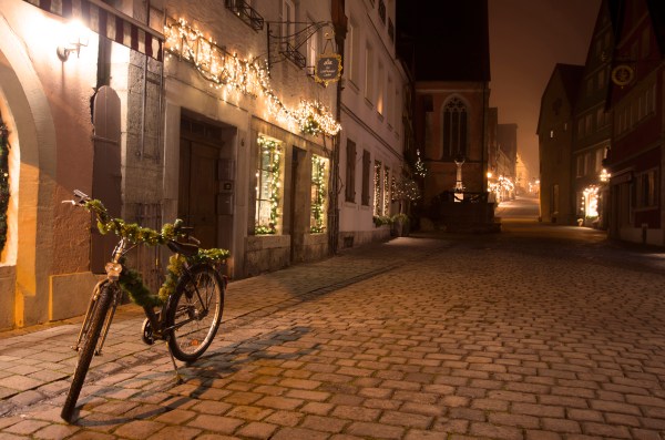 Rothenburg ob der Tauber, Germany - Christmas 2016. Rothenburg becomes eerily quiet when the shops close and the mist starts to blanket the town.